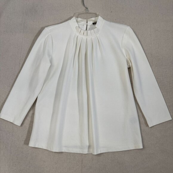 J.McLaughlin White Pleated Front Long Sleeve Tunic Baby Doll Top Blouse S - Picture 1 of 8